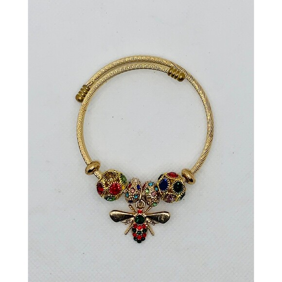 Multi Color Crystal Black & Red Bee Charm Adjustable Bracelet - Picture 2 of 4